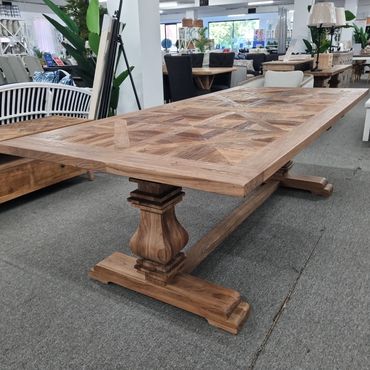 CLEARANCE SALE "Parquet" Hamptons Style Timber Parquetry Dining Table, 245cm x 110cm x 76cmH (RRP $2999) - Image 4