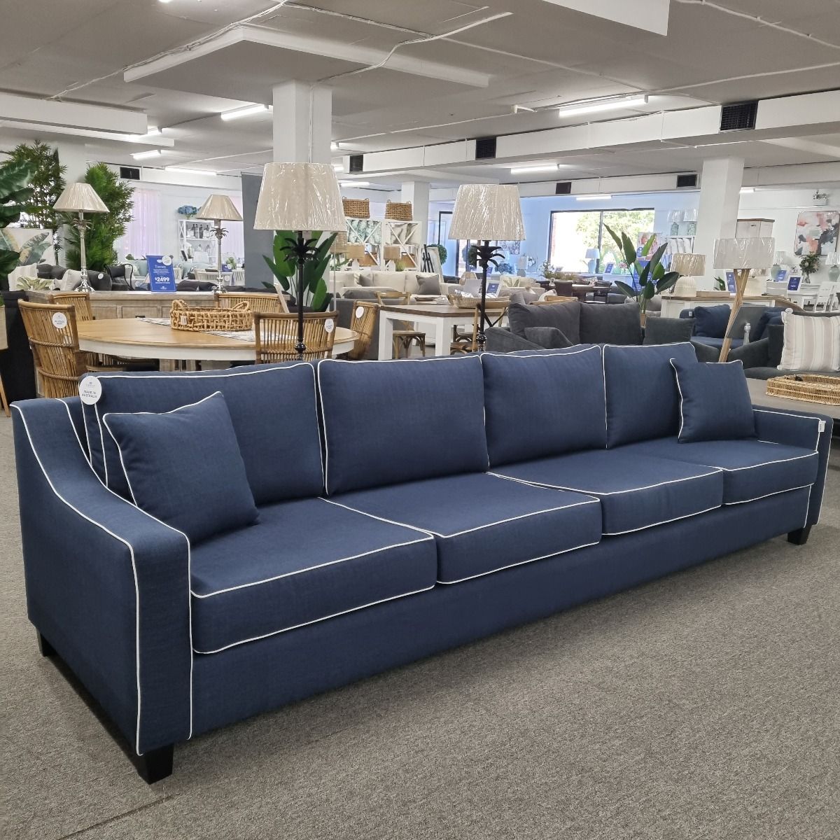 "Amalfi" Hamptons Style 5 Seater Australian Made Lounge, 320cm x 95cm x 80cmH, Colour: Profile Maine Beige, White Piping - Image 2