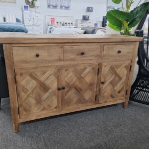 "Marrakesh" Hardwood Parquetry Buffet 3 Door 3 Drawer Recycled Elm, 140cmL x 42cmD x 88cmH