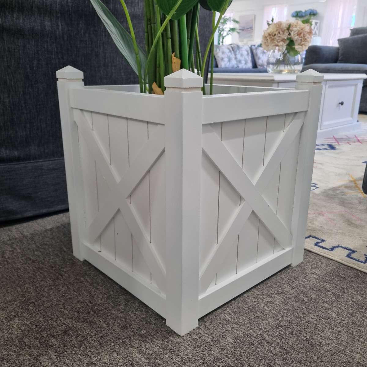 "Hampton Planter Box" Timber Outdoor Planter Pot White, 40cm x 40cm x 45cmH - Image 2
