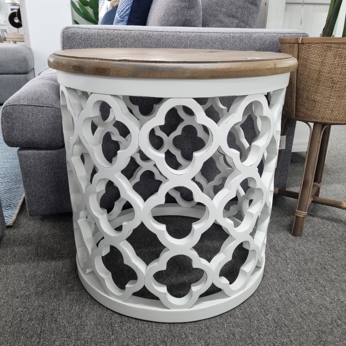"Riviera" Hamptons Style Round Lamp Side Table Two Tone, 60cm - Image 3