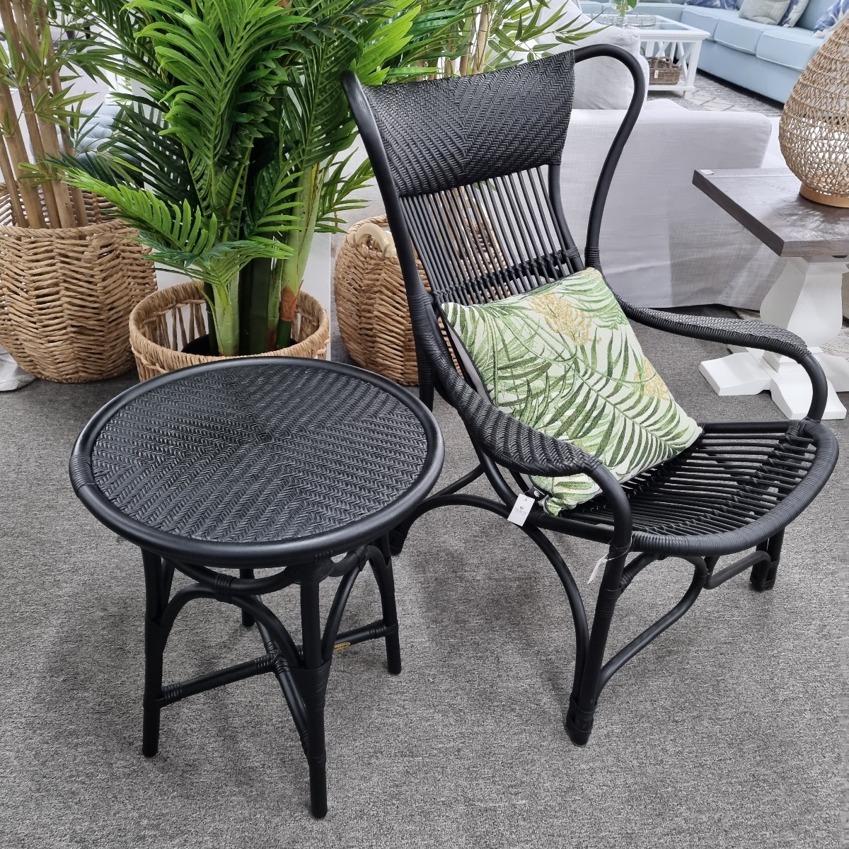 "Byron" Alfresco Hampton Style Rattan Cane Occasional Chair Black, 66cmW x 94cmD x 102cmH (RRP $499) - Image 4