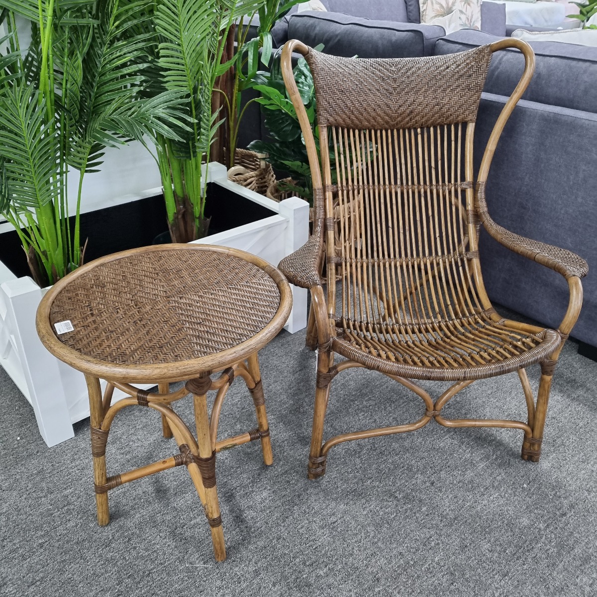 "Byron" Round Rattan Cane Side Table Antique Natural, 50cmD x 55cmH (RRP $299) - Image 2