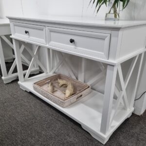 "Emily" Hamptons Style Timber Console Table 2 Drawer White, 130cmL x 50cmD x 85cmH