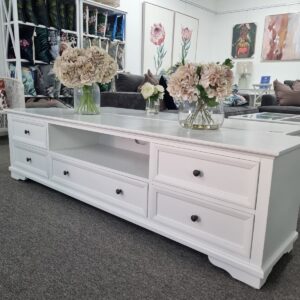 "Emily" Hamptons Style Timber Entertainment TV Unit White, 210cmL x 45cmD x 55cmH