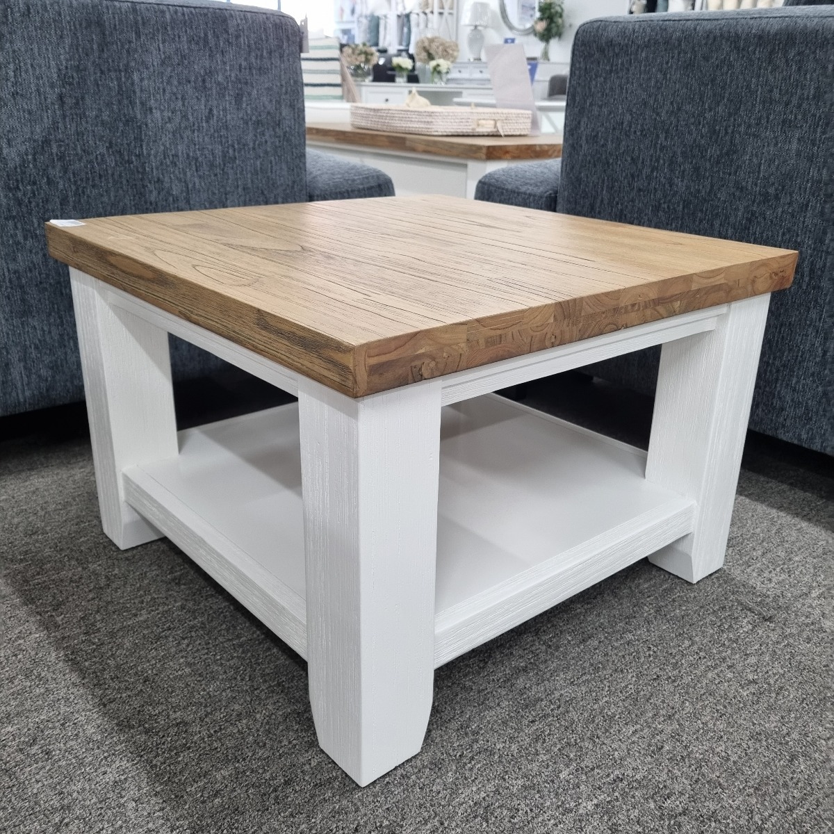 40% OFF 2ND ITEM "Jefferson" Hamptons Style Timber Square Lamp Table Two Tone, 60cmL x 60cmD x 40cmH - Image 5