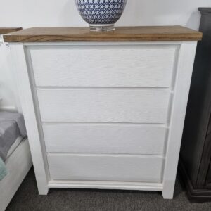 "Jefferson" Hamptons Style Timber Tallboy Two Tone, 106cmL x 45cmD x 120cmH (RRP $1099)