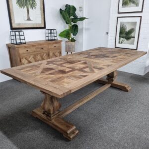 CLEARANCE SALE "Parquet" Hamptons Style Timber Parquetry Dining Table, 245cm x 110cm x 76cmH (RRP $2999)
