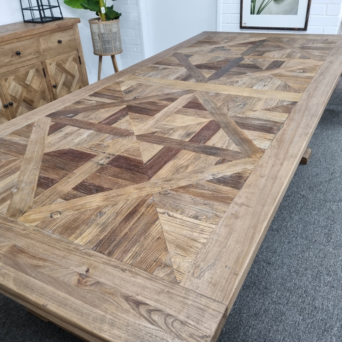 CLEARANCE SALE "Parquet" Hamptons Style Timber Parquetry Dining Table, 245cm x 110cm x 76cmH (RRP $2999) - Image 2
