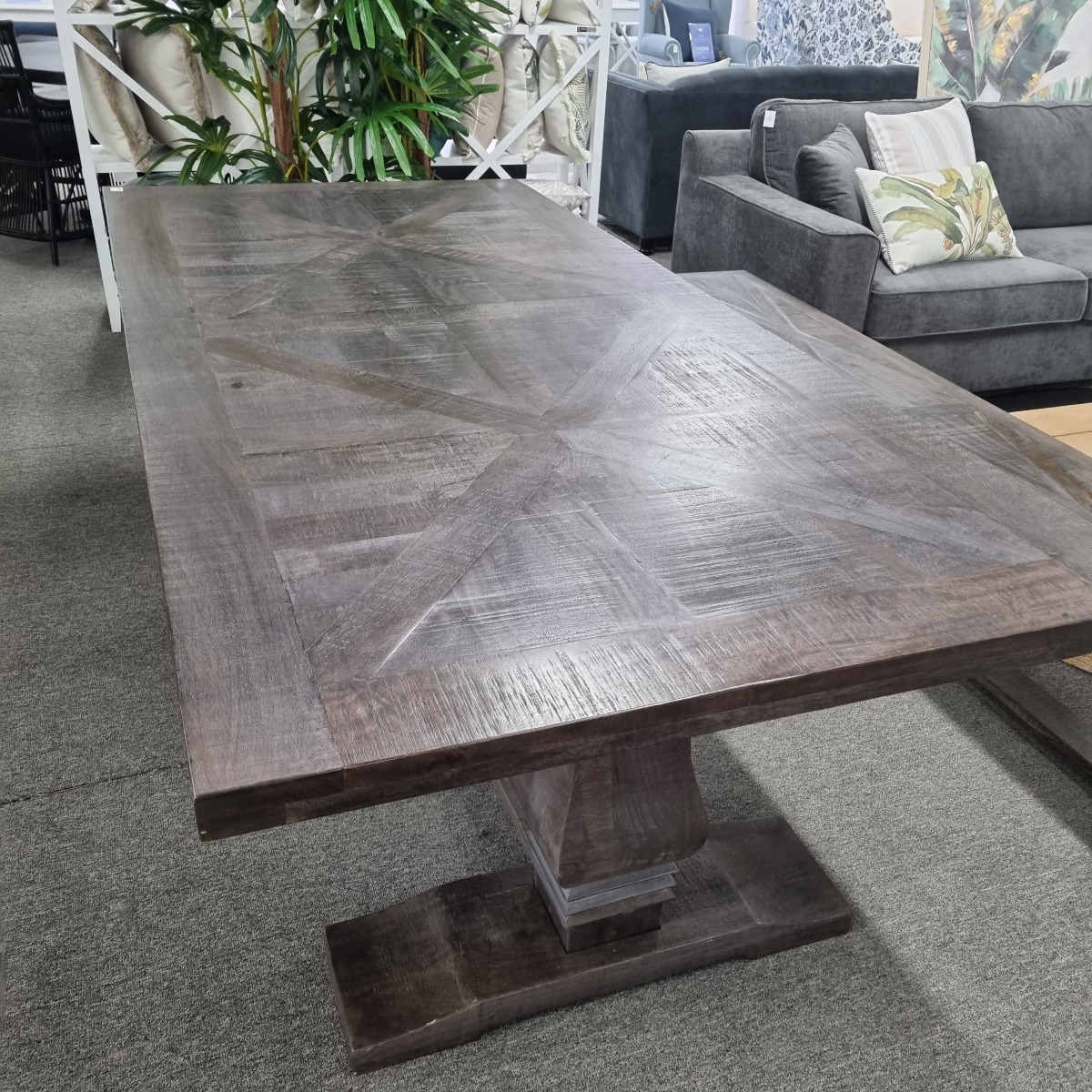 FLOORSTOCK SALE "Tuscany" Hampton Style Hardwood Timber Dining Table with Pedestal Base Dark Grey, 240cm x 110cm (RRP $2999) - Image 6