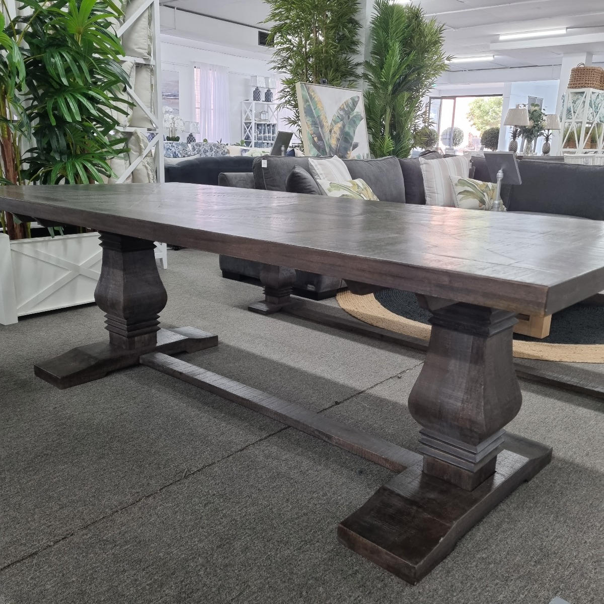 FLOORSTOCK SALE "Tuscany" Hampton Style Hardwood Timber Dining Table with Pedestal Base Dark Grey, 240cm x 110cm (RRP $2999) - Image 5