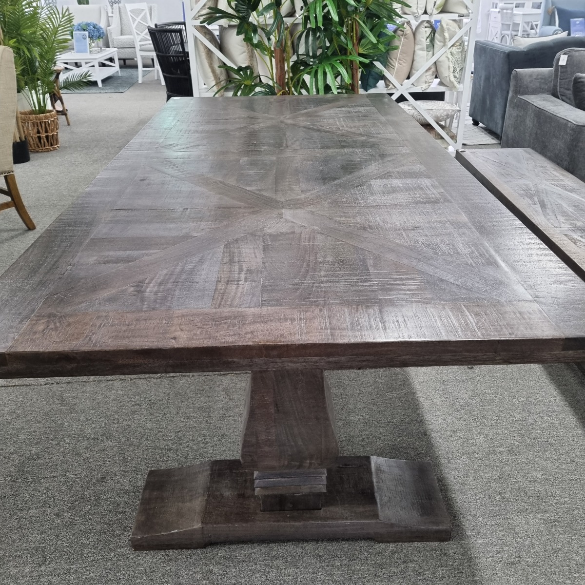 FLOORSTOCK SALE "Tuscany" Hampton Style Hardwood Timber Dining Table with Pedestal Base Dark Grey, 240cm x 110cm (RRP $2999) - Image 3