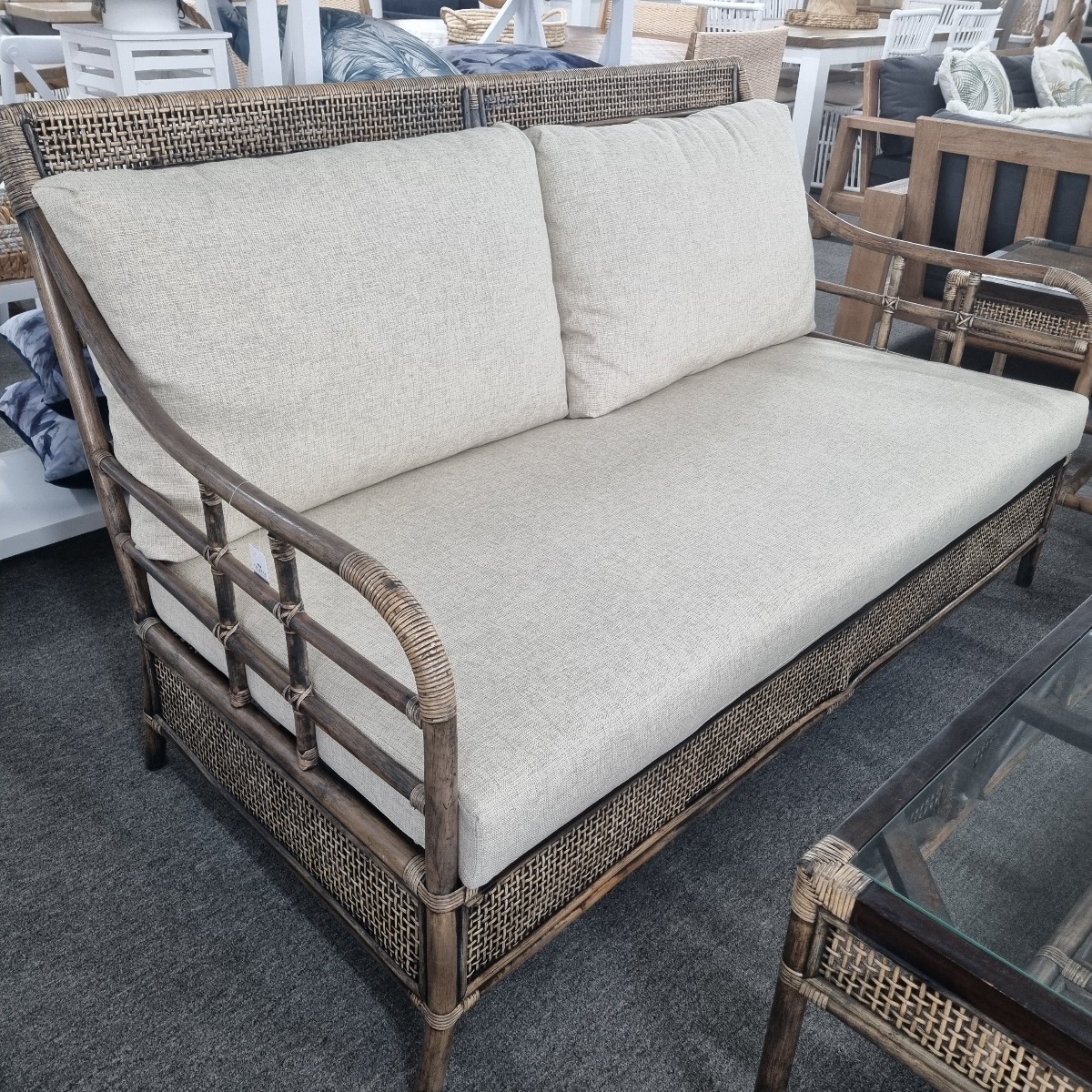 CLEARANCE SALE "Caribbean" British Colonial Style Alfresco 2.5 Seater Rattan Lounge, 165cmL x 89cmW x 95cmH (RRP $1799)
