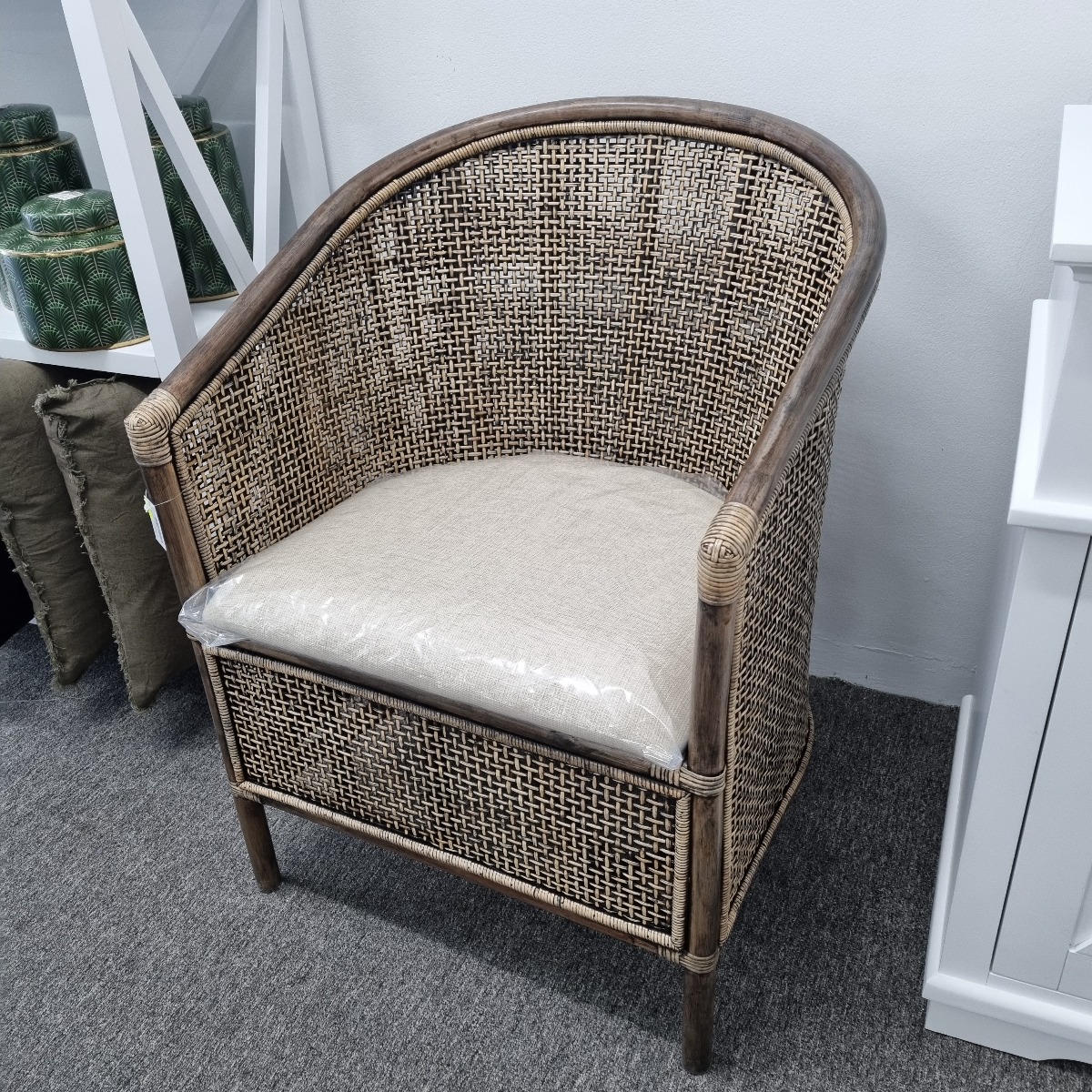 CLEARANCE SALE "Caribbean" British Colonial Style Alfresco Rattan Tub Chair, 63cmL x 61cmW x 85cmH (RRP $599)