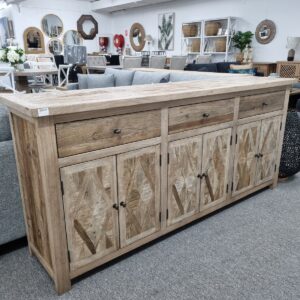 "Parquet" Hamptons Style Rustic Timber Parquetry Buffet, 200cm x 45cm x 90cmH