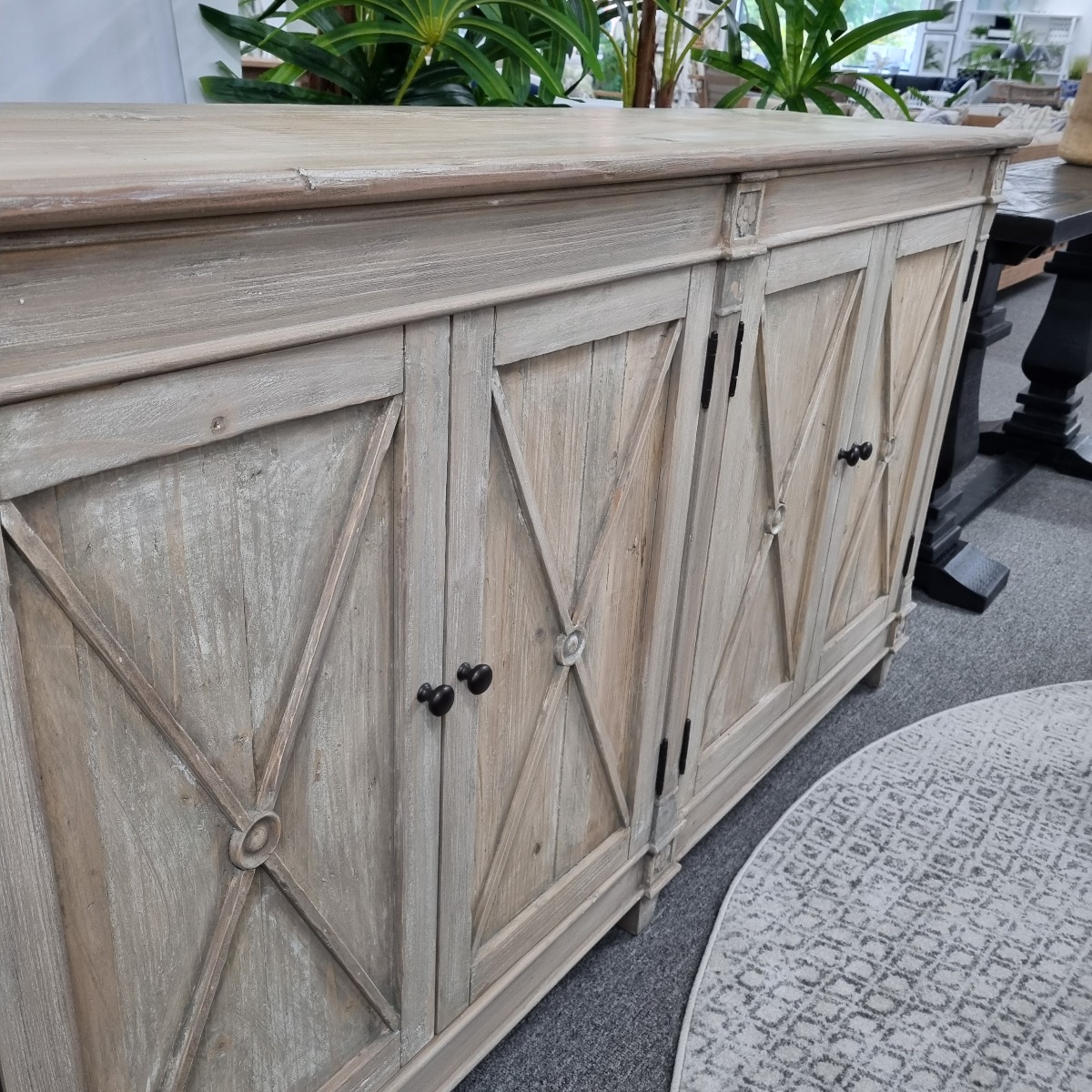 "New Hampshire" Recycled Timber Buffet with 4 Doors White Wash, 165cmL x 45cmD x 90cmH - Image 2