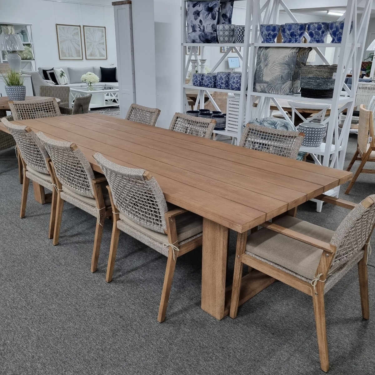 CLEARANCE SALE "Maldives" Hamptons Style Outdoor Hardwood Timber Dining Table, 300x110x76cmH + 8 Maldives Rope Chairs (RRP $4499) - Image 2