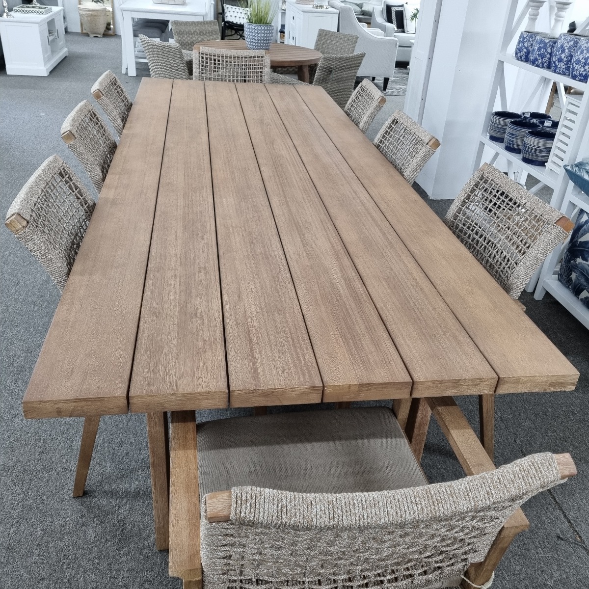 CLEARANCE SALE "Maldives" Hamptons Style Outdoor Hardwood Timber Dining Table, 300x110x76cmH + 8 Maldives Rope Chairs (RRP $4499) - Image 5