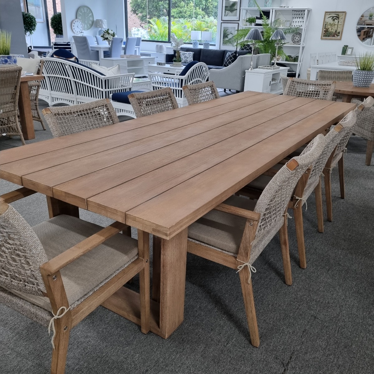 CLEARANCE SALE "Maldives" Hamptons Style Outdoor Hardwood Timber Dining Table, 300x110x76cmH + 8 Maldives Rope Chairs (RRP $4499) - Image 6