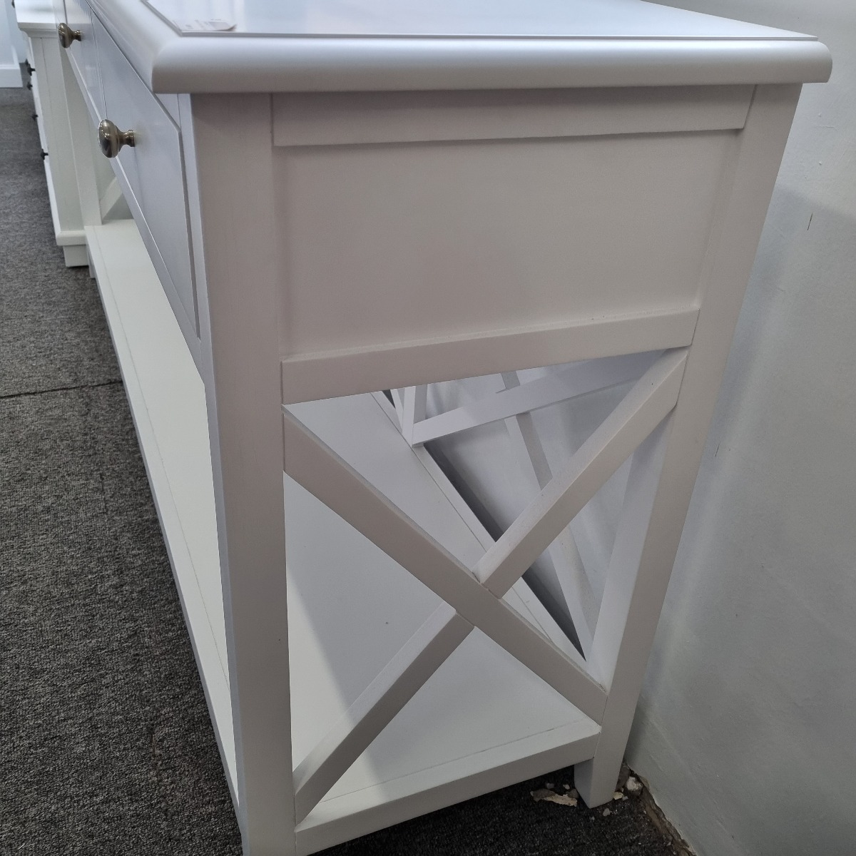 "Montauk" Timber Hall Console Table 3 Drawers White, 176cmW x 42cmD x 78cmH (RRP $1499) - Image 4