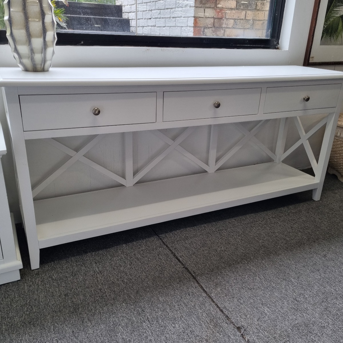"Montauk" Timber Hall Console Table 3 Drawers White, 176cmW x 42cmD x 78cmH (RRP $1499) - Image 5