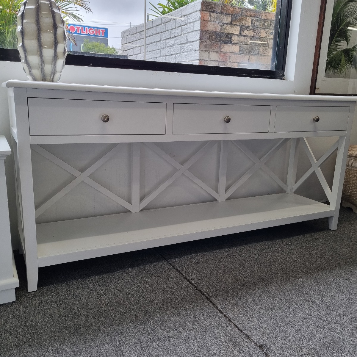 "Montauk" Timber Hall Console Table 3 Drawers White, 176cmW x 42cmD x 78cmH (RRP $1499) - Image 3