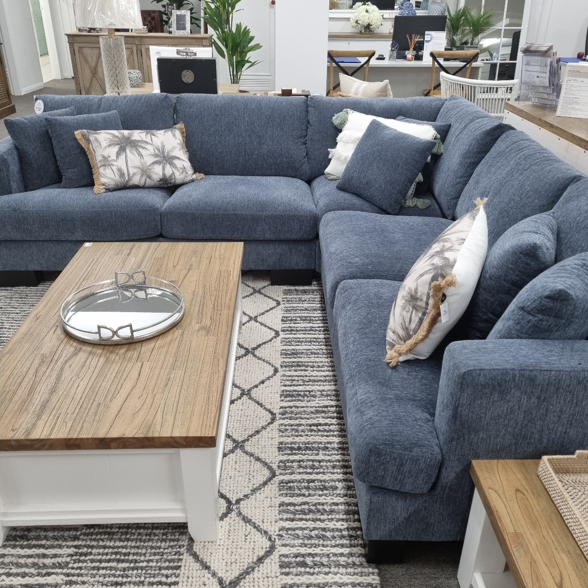 "Oasis" Luxury Feather Wrapped Foam Fabric Modular 5 Seater Corner Lounge, Superior Comfort, In Stock Ready for Delivery, Sky Blue - LAST ONE!! (RRP $3499) - Image 4