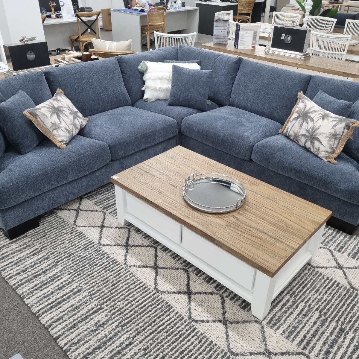 "Oasis" Luxury Feather Wrapped Foam Fabric Modular 5 Seater Corner Lounge, Superior Comfort, In Stock Ready for Delivery, Sky Blue - LAST ONE!! (RRP $3499) - Image 5