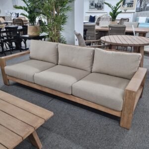 CLEARANCE SALE "Maldives" Hamptons Style Outdoor Timber 3 Seater Lounge, Olefin Sand Cushions