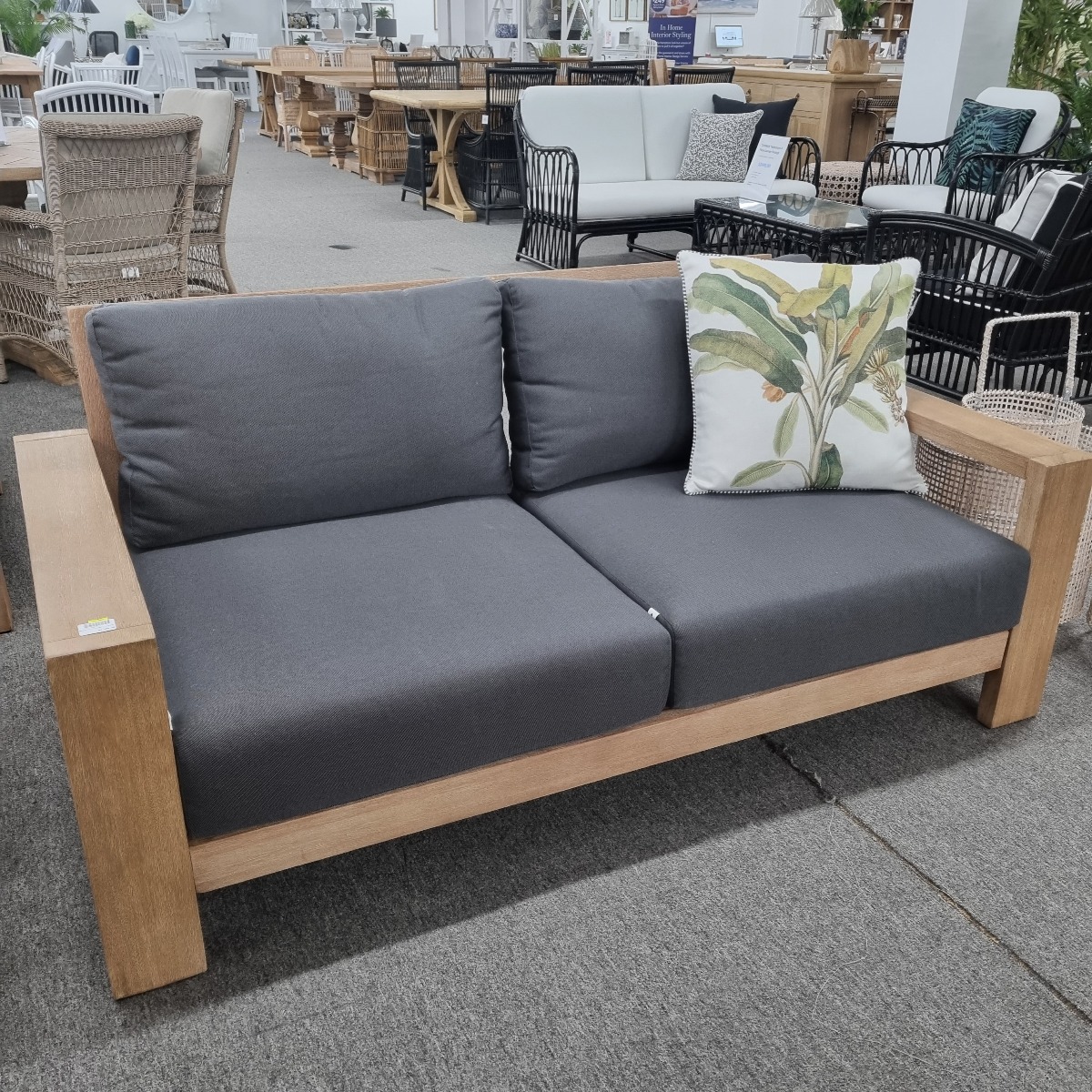 CLEARANCE SALE "Maldives" Hamptons Style Outdoor Timber 2 Seater Lounge with Charcoal Cushions (RRP $1699) - Image 2