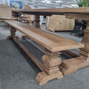 "Madrid" Hamptons Style Solid Timber Bench with Pedestal Base Recycled Elm, 230cm x 35cm x 46cmH