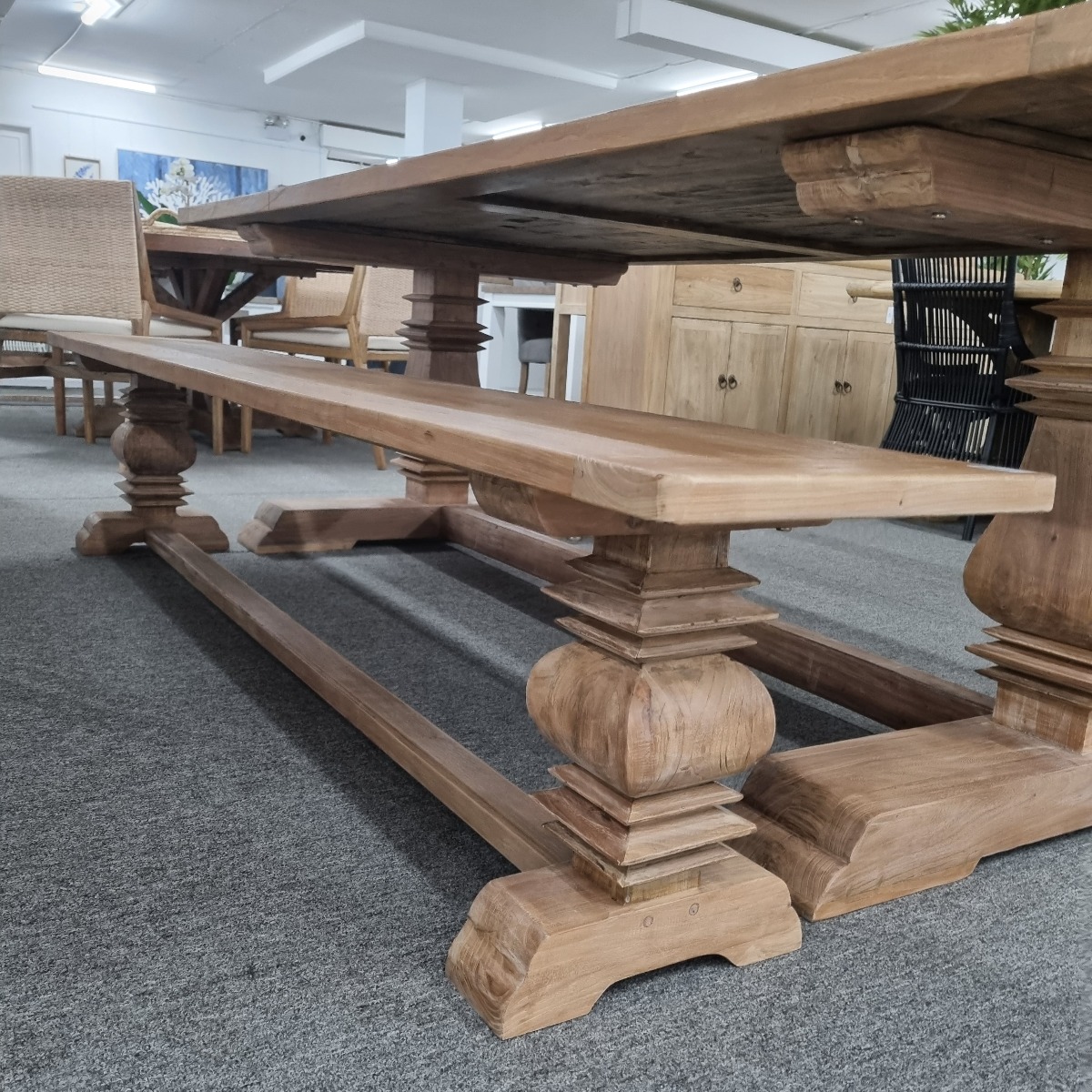 "Madrid" Hamptons Style Solid Timber Bench with Pedestal Base Recycled Elm, 230cm x 35cm x 46cmH - Image 2