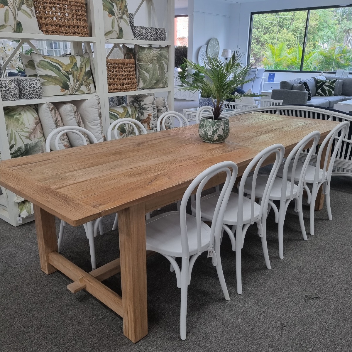 "Provincial" Recycled Elm Timber Dining Table with Stretcher Base, 290 x 100cm - Image 4