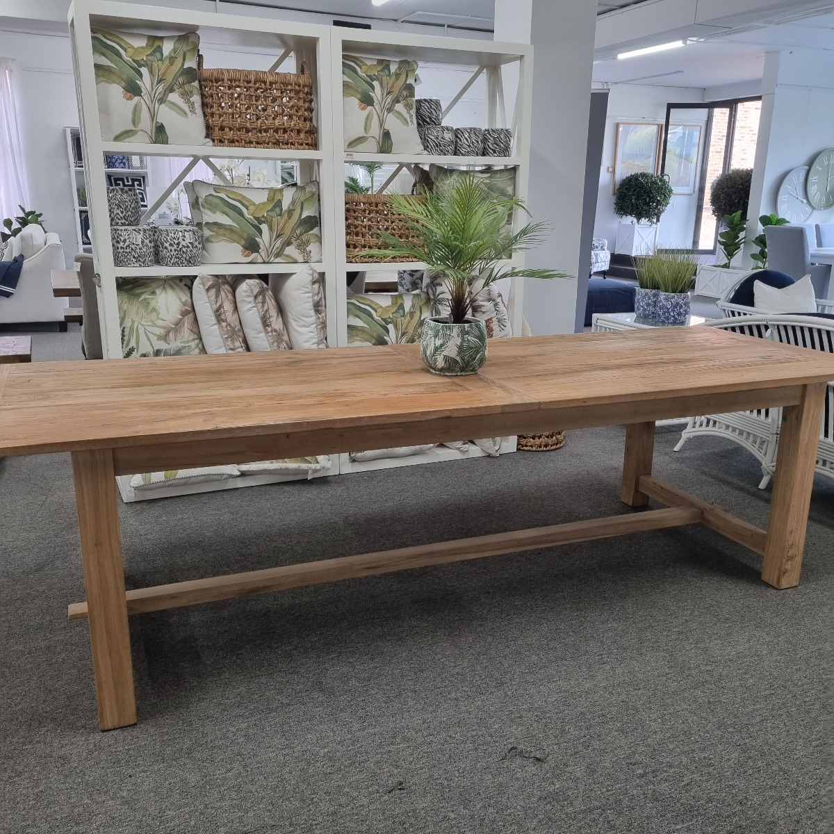 "Provincial" Recycled Elm Timber Dining Table with Stretcher Base, 290 x 100cm - Image 2