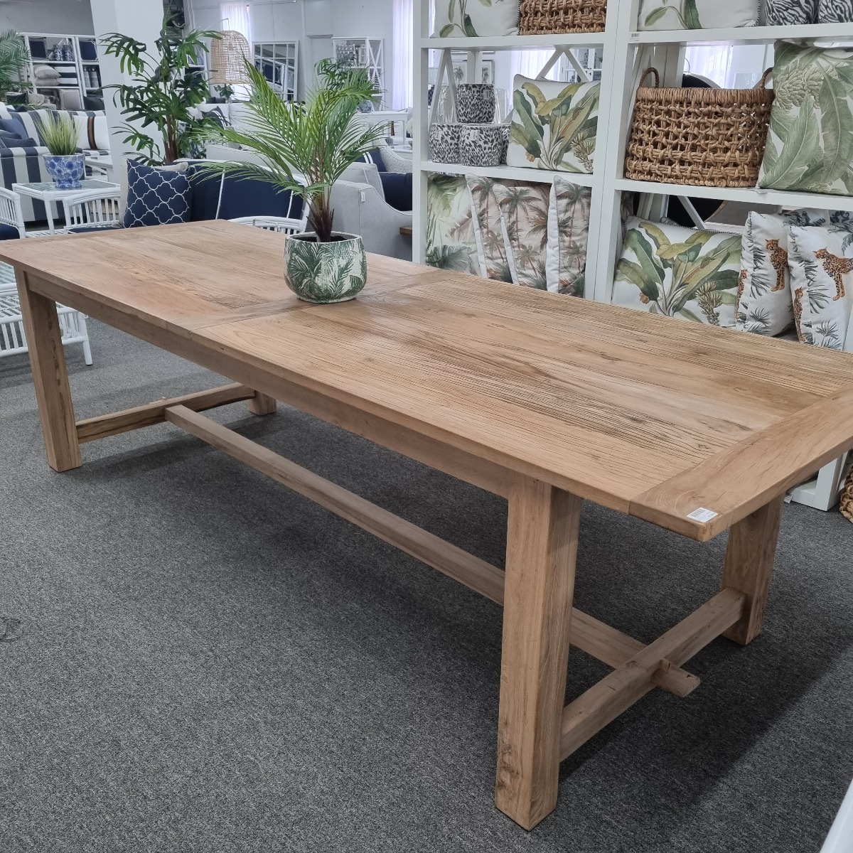 "Provincial" Recycled Elm Timber Dining Table with Stretcher Base, 290 x 100cm - Image 3