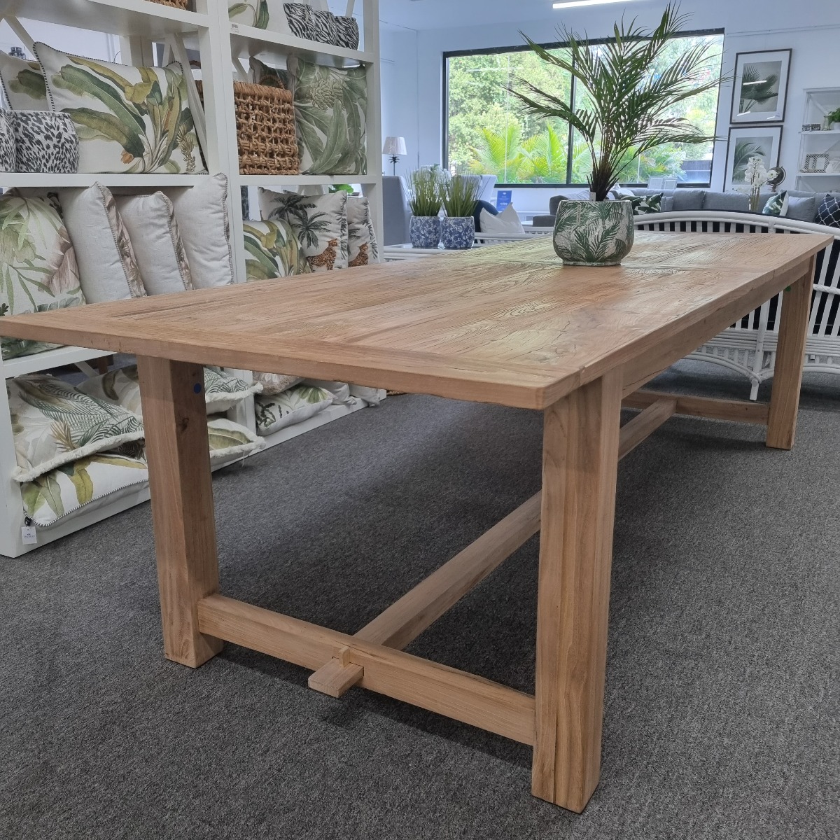 "Provincial" Recycled Elm Timber Dining Table with Stretcher Base, 290 x 100cm - Image 5