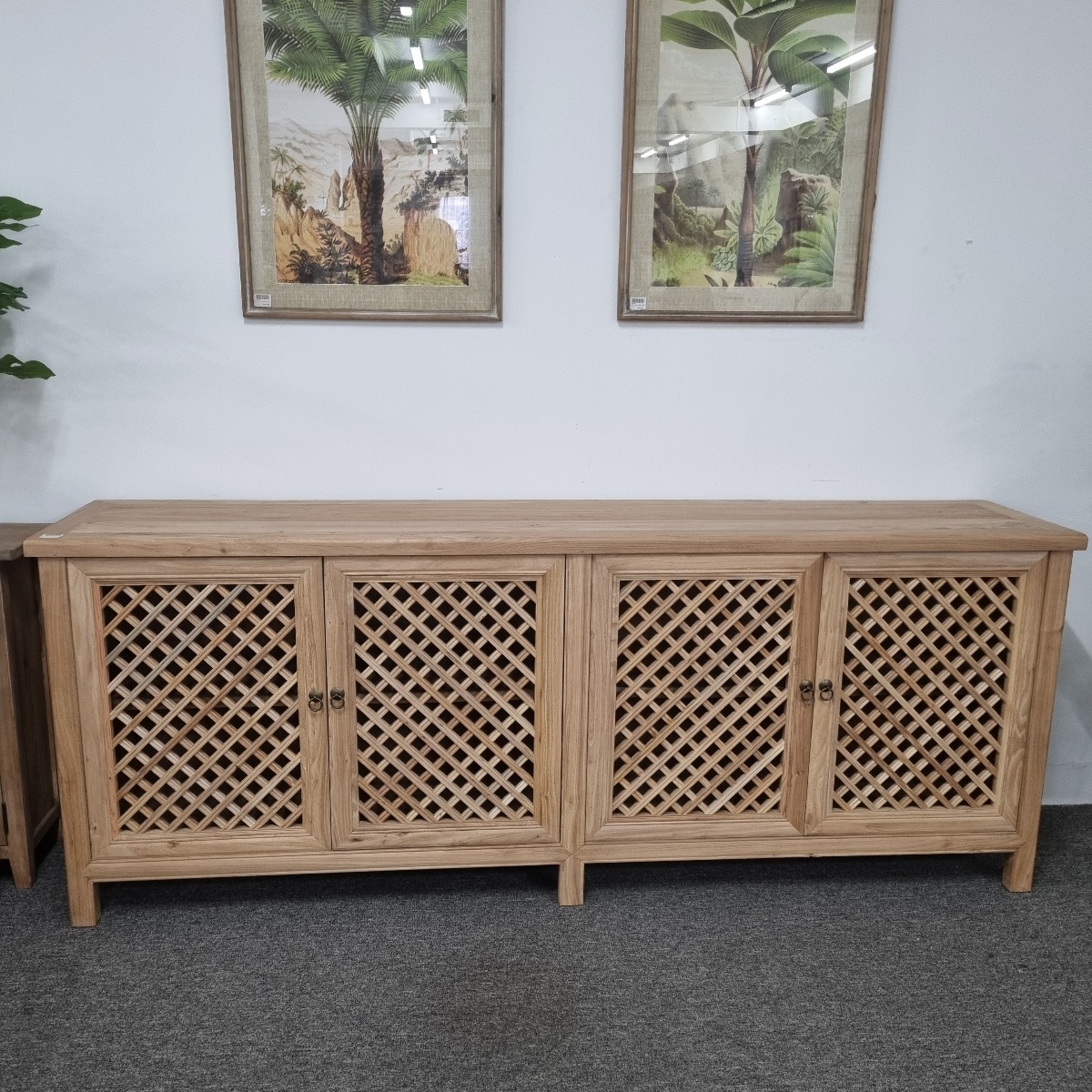 HALF YEAR SALE!! "St Barts" Hamptons Style 4 Door Buffet Recycled Elm with Lattice Doors Natural, 220cm x 45cm x 85cmH (RRP $3499) - Image 4