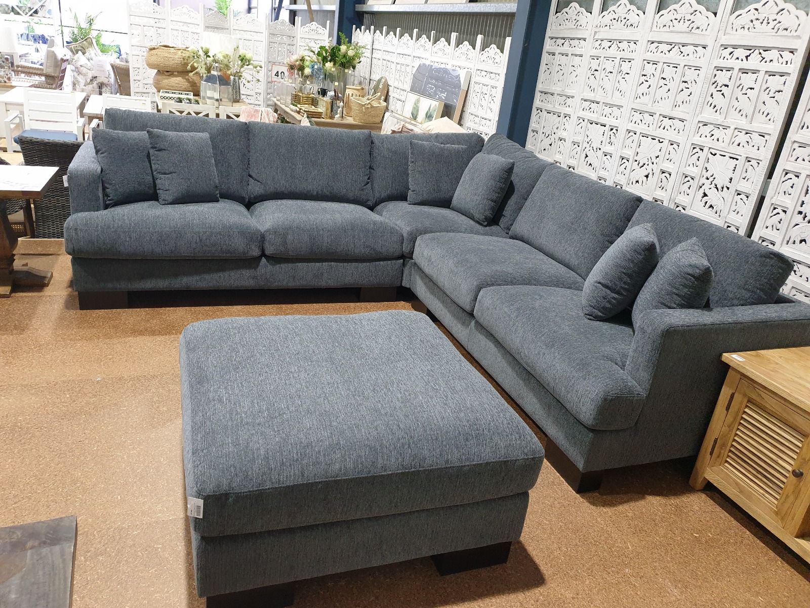 FLOORSTOCK CLEARANCE SALE "Oasis" Luxury Feather Wrapped Foam Fabric Modular 5 Seater Corner Lounge, Superior Comfort, Ready for Delivery (RRP $3499)