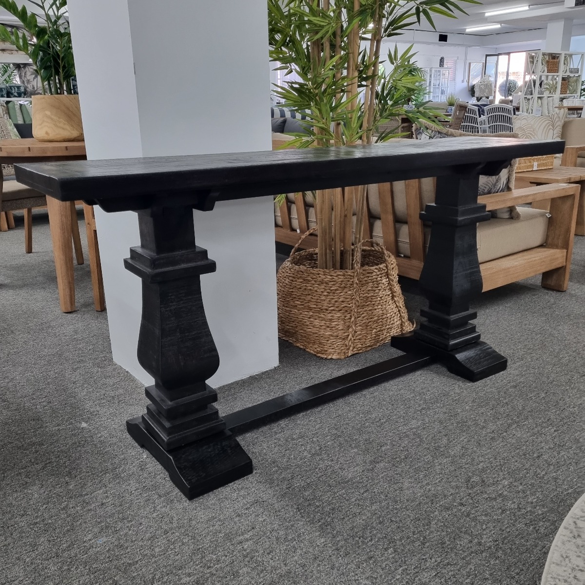 FLOORSTOCK CLEARANCE SALE "Tuscany" Hardwood Timber Hall Table Console with Pedestal Base Black, 160cm x 40cm x 77cmH (RRP $1399) - Image 2