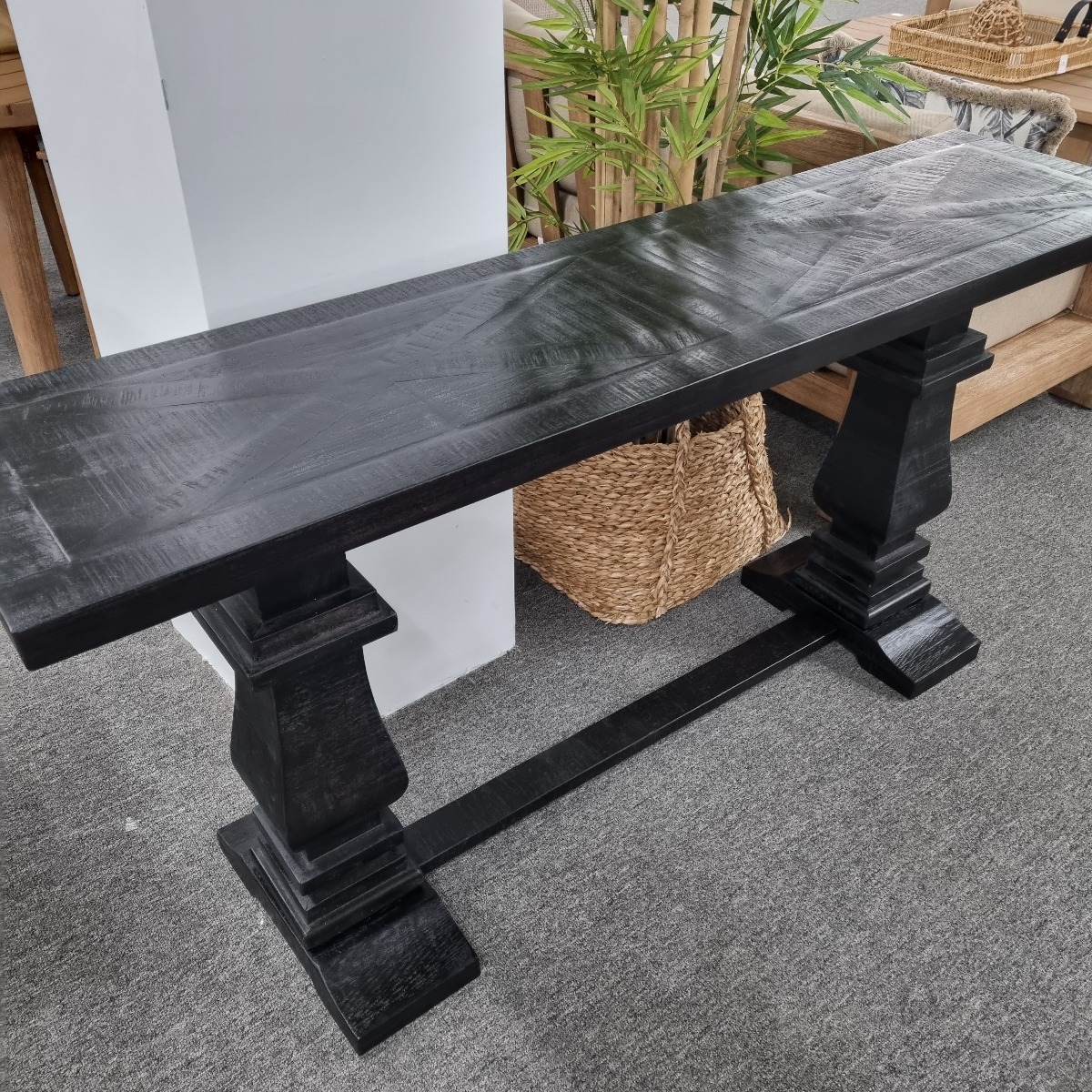 FLOORSTOCK CLEARANCE SALE "Tuscany" Hardwood Timber Hall Table Console with Pedestal Base Black, 160cm x 40cm x 77cmH (RRP $1399) - Image 3