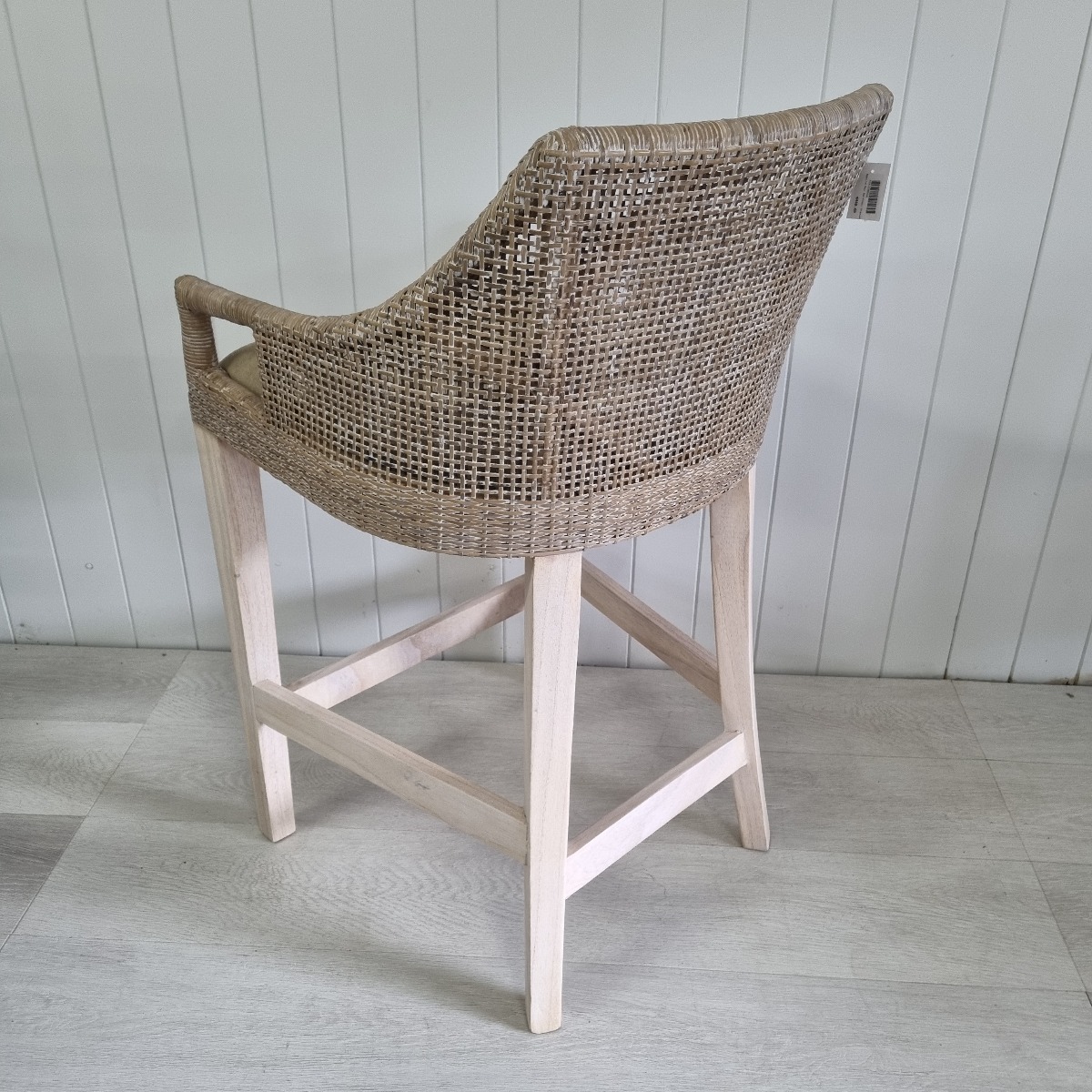 CLEARANCE SALE "Empire Bay" Hamptons Style Rattan Kitchen Counter Barstool Greywash, Whitewash Legs (RRP $499) - Image 3