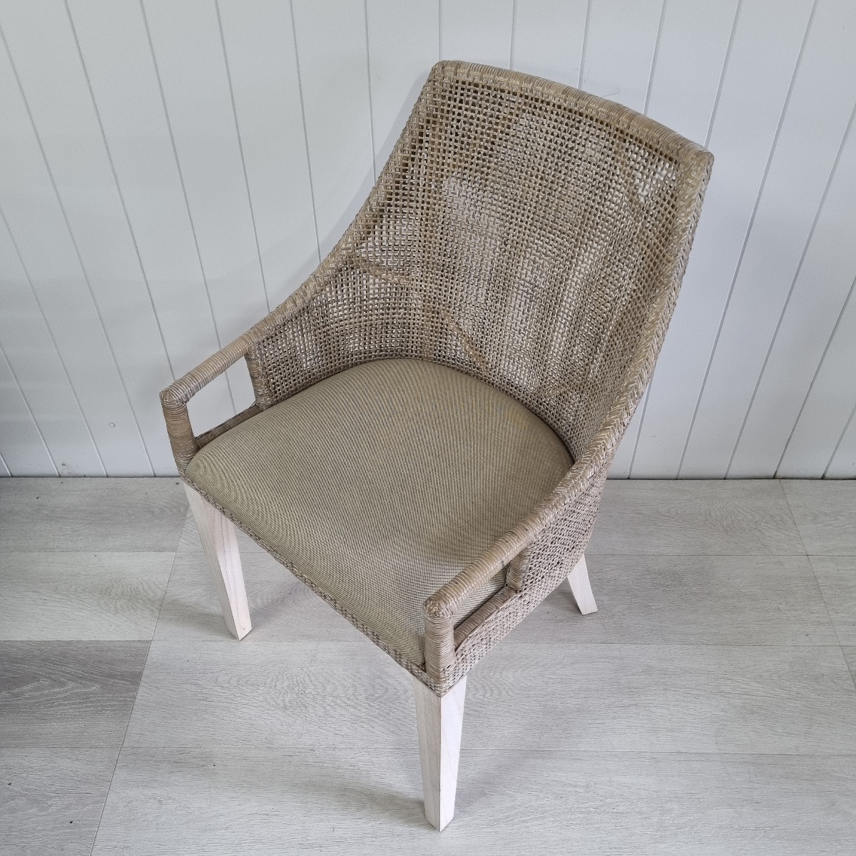 "Empire Bay" Hamptons Style Rattan Greywash Dining Chair, Whitewash Leg (RRP $449) - Image 6