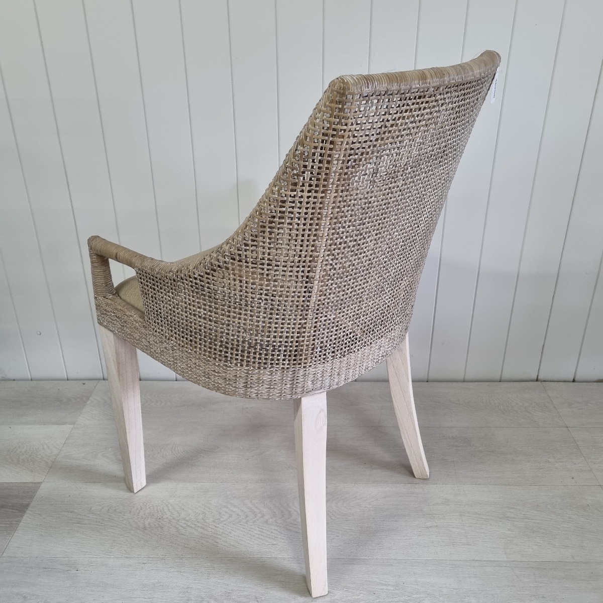 "Empire Bay" Hamptons Style Rattan Greywash Dining Chair, Whitewash Leg (RRP $449) - Image 3