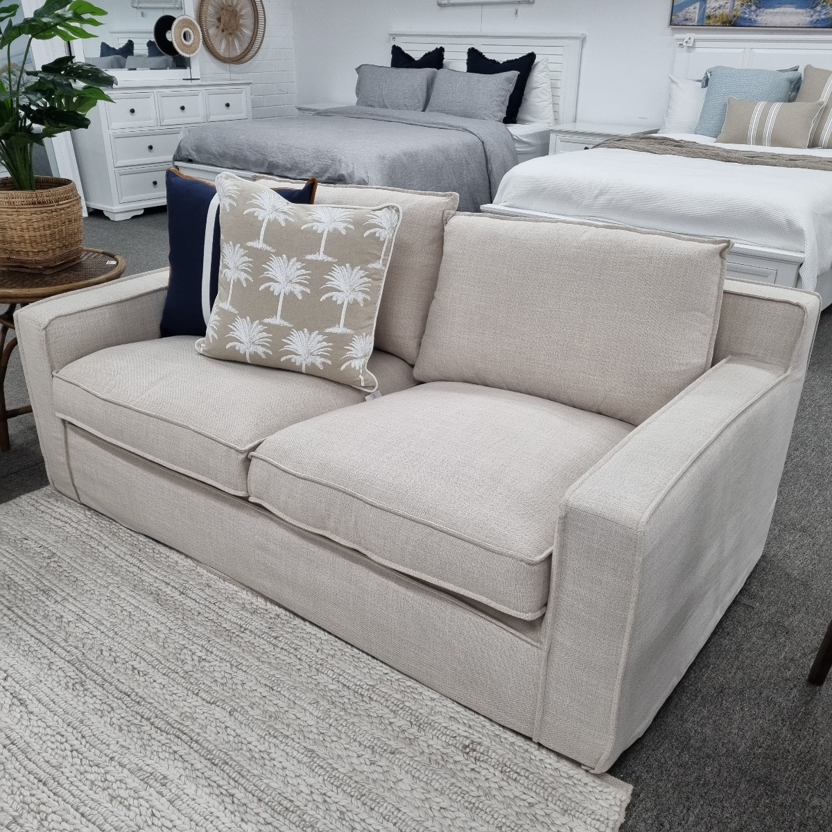FLOORSTOCK CLEARANCE SALE "Eastport" Hamptons Style Feather Filled Fabric 2 Seater Lounge with Removable & Dry Cleanable Slip Covers, Available in Grey (RRP $1999)