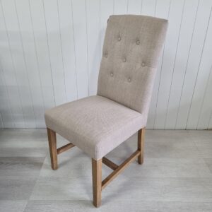 "Tiffany" Hamptons Style Buttoned Dining Chair, Linen with Natural Timber Legs (RRP $399)