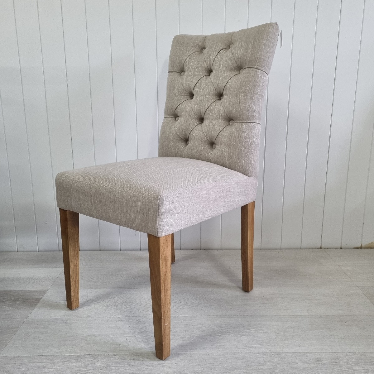 "Chloe" Hamptons Style Dining Chair Fabric Cushioned Seat and Back, Linen with Natural Timber Legs (RRP $449) - Image 5