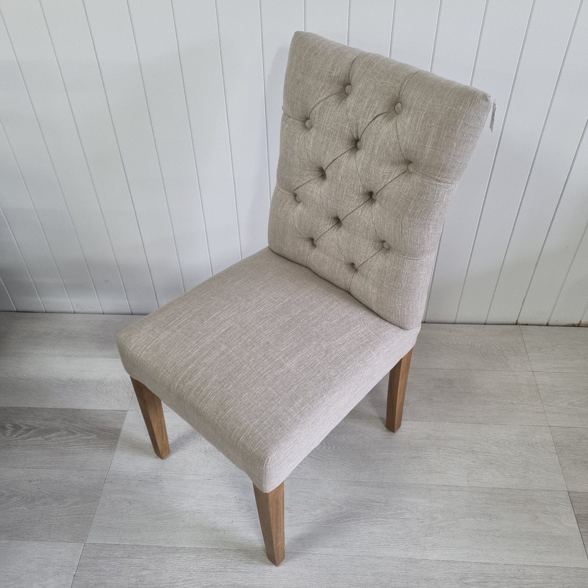 "Chloe" Hamptons Style Dining Chair Fabric Cushioned Seat and Back, Linen with Natural Timber Legs (RRP $449) - Image 6