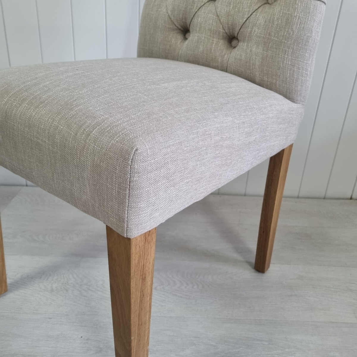 "Chloe" Hamptons Style Dining Chair Fabric Cushioned Seat and Back, Linen with Natural Timber Legs (RRP $449) - Image 2