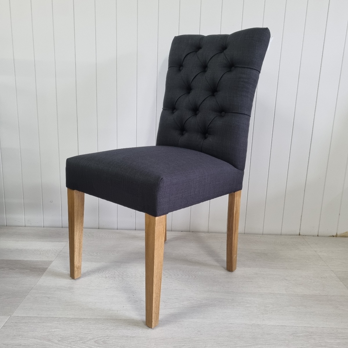 "Chloe" Hamptons Style Dining Chair Fabric Cushioned Seat and Back, Black with Natural Legs (RRP $449) - Image 5