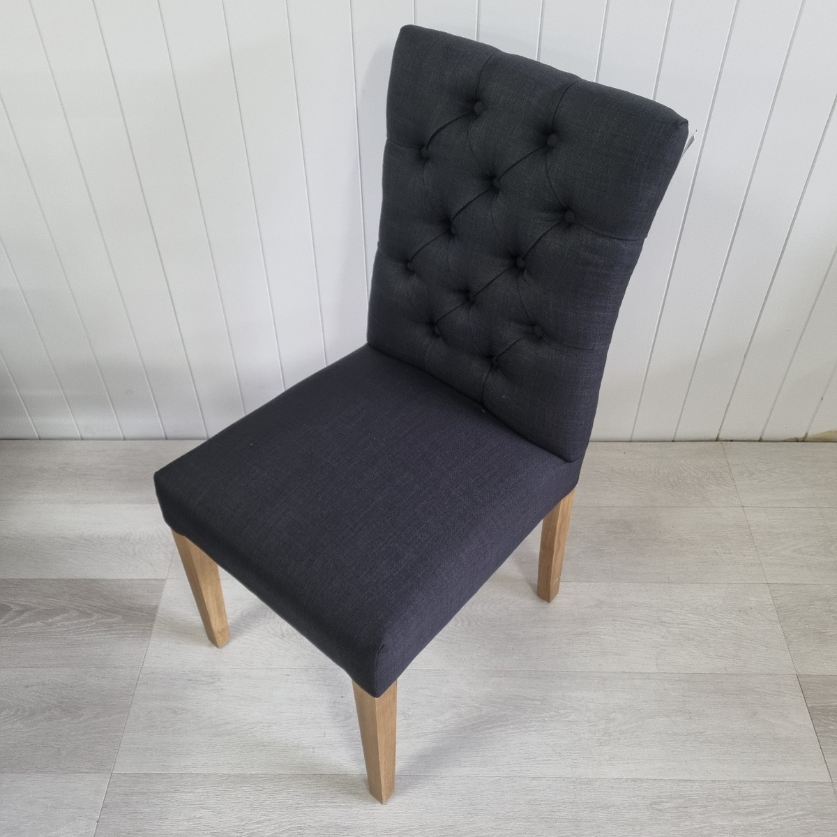 "Chloe" Hamptons Style Dining Chair Fabric Cushioned Seat and Back, Black with Natural Legs (RRP $449) - Image 6